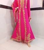 pink georgette moroccan islamic dubai kaftan farasha zari and stone work dress
