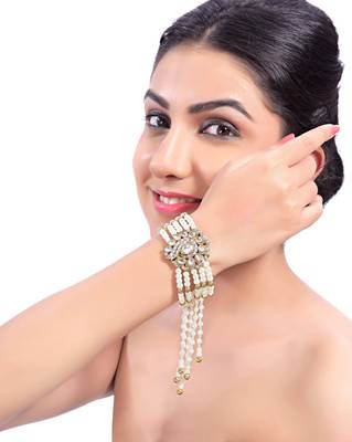 Fancy Kundan Austrian Stone And Pearl Designer Gold Finishing Bracelet 2