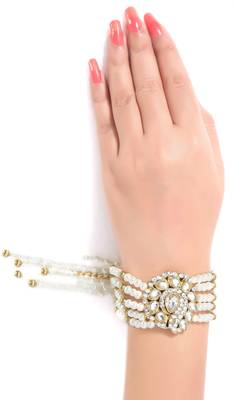 Fancy Kundan Austrian Stone And Pearl Designer Gold Finishing Bracelet 3
