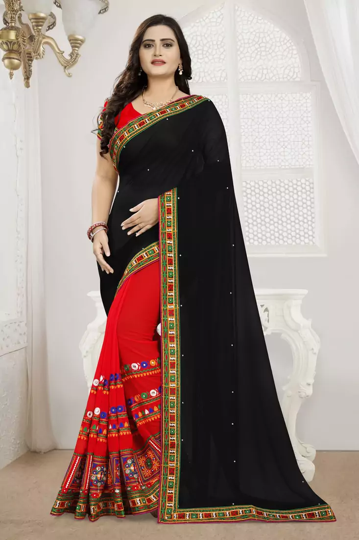 Black Embroidered Georgette Saree With Blouse