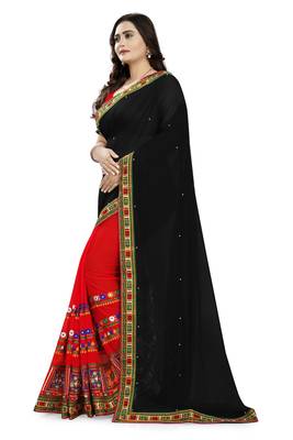 Black Embroidered Georgette Saree With Blouse 2