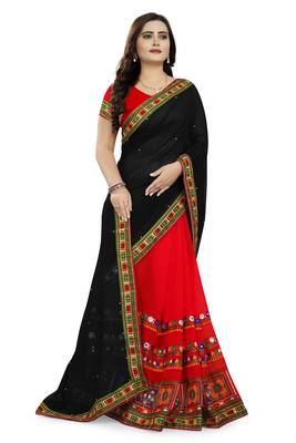 Black Embroidered Georgette Saree With Blouse 3