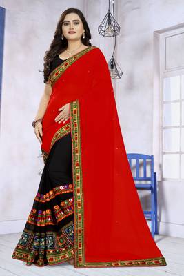 Red Embroidered Georgette Saree With Blouse 1