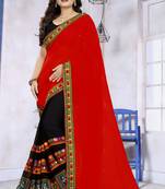 Red Embroidered Georgette Saree With Blouse