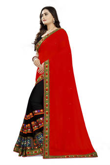 Red Embroidered Georgette Saree With Blouse