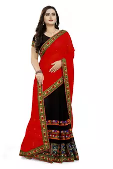 Red Embroidered Georgette Saree With Blouse