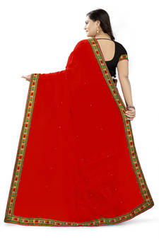 Red Embroidered Georgette Saree With Blouse
