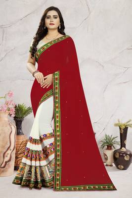White Embroidered Georgette Saree With Blouse 1