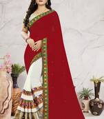 White Embroidered Georgette Saree With Blouse