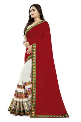 White Embroidered Georgette Saree With Blouse 2