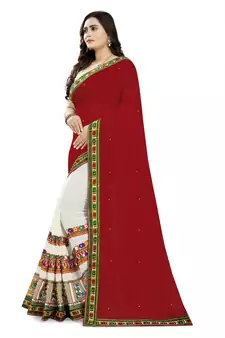 White Embroidered Georgette Saree With Blouse