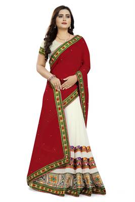 White Embroidered Georgette Saree With Blouse 3