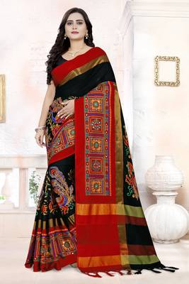 Black Embroidered Cotton Silk Saree With Blouse 1