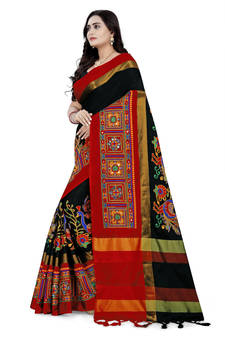 Black Embroidered Cotton Silk Saree With Blouse