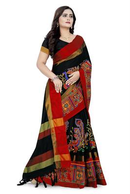 Black Embroidered Cotton Silk Saree With Blouse 3