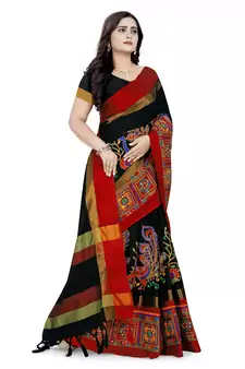 Black Embroidered Cotton Silk Saree With Blouse