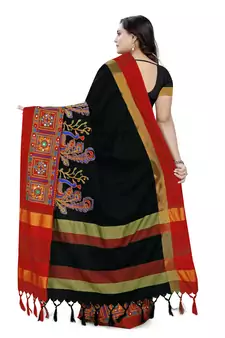 Black Embroidered Cotton Silk Saree With Blouse