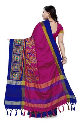 Pink Embroidered Cotton Silk Saree With Blouse 4