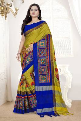 Yellow Embroidered Cotton Silk Saree With Blouse 1