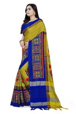Yellow Embroidered Cotton Silk Saree With Blouse 2