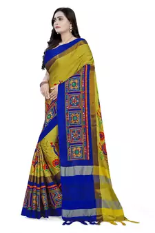 Yellow Embroidered Cotton Silk Saree With Blouse