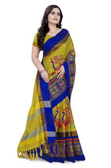 Yellow Embroidered Cotton Silk Saree With Blouse