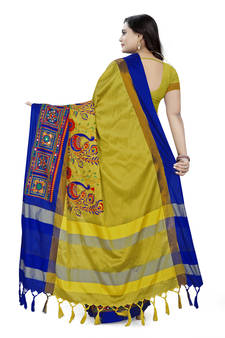 Yellow Embroidered Cotton Silk Saree With Blouse