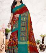 Red Embroidered Cotton Silk Saree With Blouse