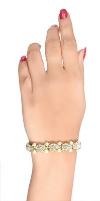 Pearl Design Gold Finish Bracelet For Party Wear In White 3