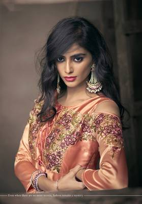 Orange embroidered silkparty wear gown 2
