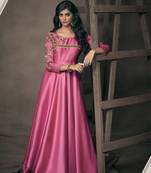 Pink embroidered silkparty wear gown