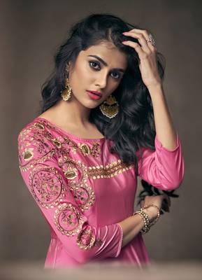 Pink embroidered silkparty wear gown 2