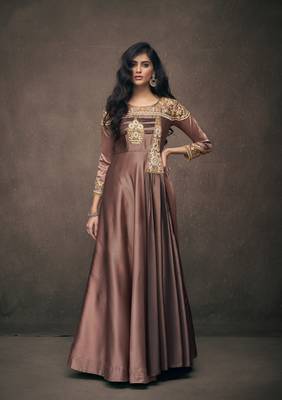 Chocolate embroidered silkparty wear gown 1