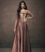 Chocolate embroidered silkparty wear gown