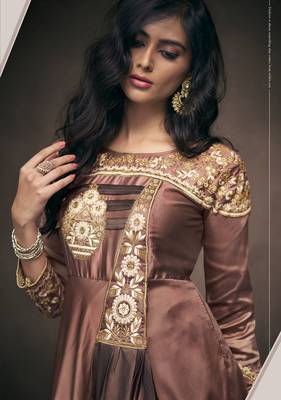 Chocolate embroidered silkparty wear gown 2