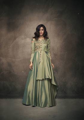 Light-green embroidered silkparty wear gown 1