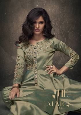 Light-green embroidered silkparty wear gown 2