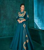 Light-blue embroidered silkparty wear gown