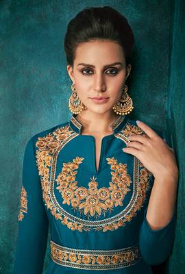 Light-blue embroidered silkparty wear gown 2