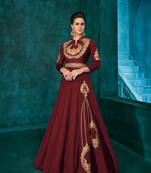 Maroon embroidered silkparty wear gown