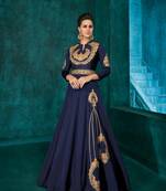 Blue embroidered silkparty wear gown