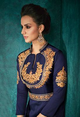 Blue embroidered silkparty wear gown 3