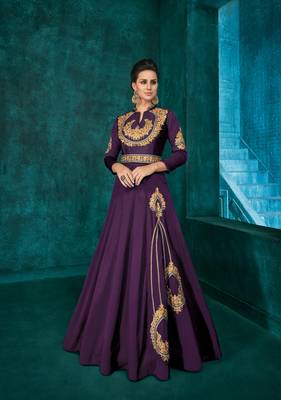 Purple embroidered silkparty wear gown 1