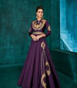 Purple embroidered silkparty wear gown
