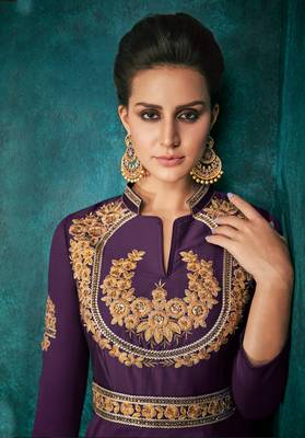 Purple embroidered silkparty wear gown 2