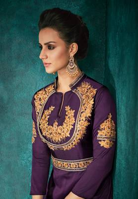 Purple embroidered silkparty wear gown 3