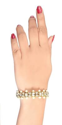 Indian Classic Bracelet Gold Finishing With White Stone And Pearl 3