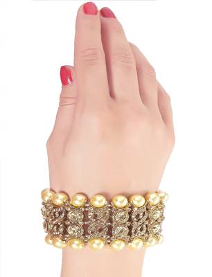 Elegant Austrian Stone Pearl Gold Finishing Bracelet For Party Wear 3