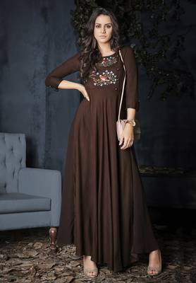 Brown embroidered rayon party-wear-kurtis 1