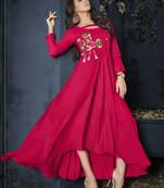Rani-pink embroidered rayon party-wear-kurtis